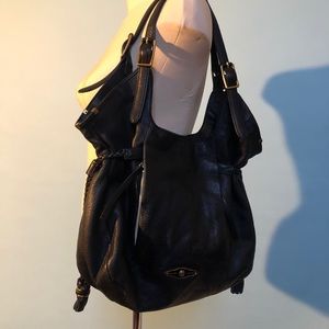 Elliott Lucca Black Pebbled Hobo Shoulder Bag with Buckle Straps